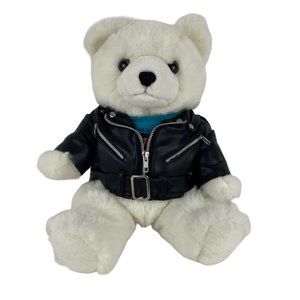 Hard Rock‎ Cafe Hotel Teddy Bear 16" Plush Jointed Faux Leather Jacket 1995 VTG